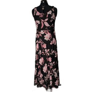 Jones Studio Black Pink Floral Tiered Maxi Dress